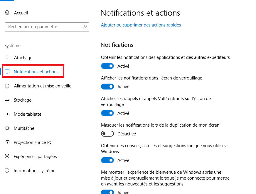 Désactiver les notifications dans Windows 10-3